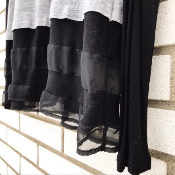 Zara Collection Gray Black Mixed Media Knit Top Sheer Chiffon Hem Size M - Picture 8 of 8